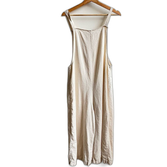 4our Dreamers Tan Linen Blend Cropped Wide Leg Overalls Boho size Medium - Picture 5 of 5
